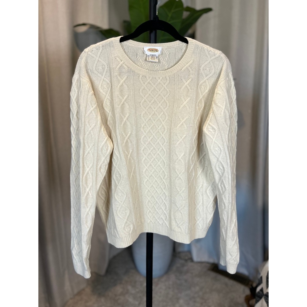 Talbots Womens Ivory Cream Cable Knit Crewneck Sweater Long Sleeve Size L